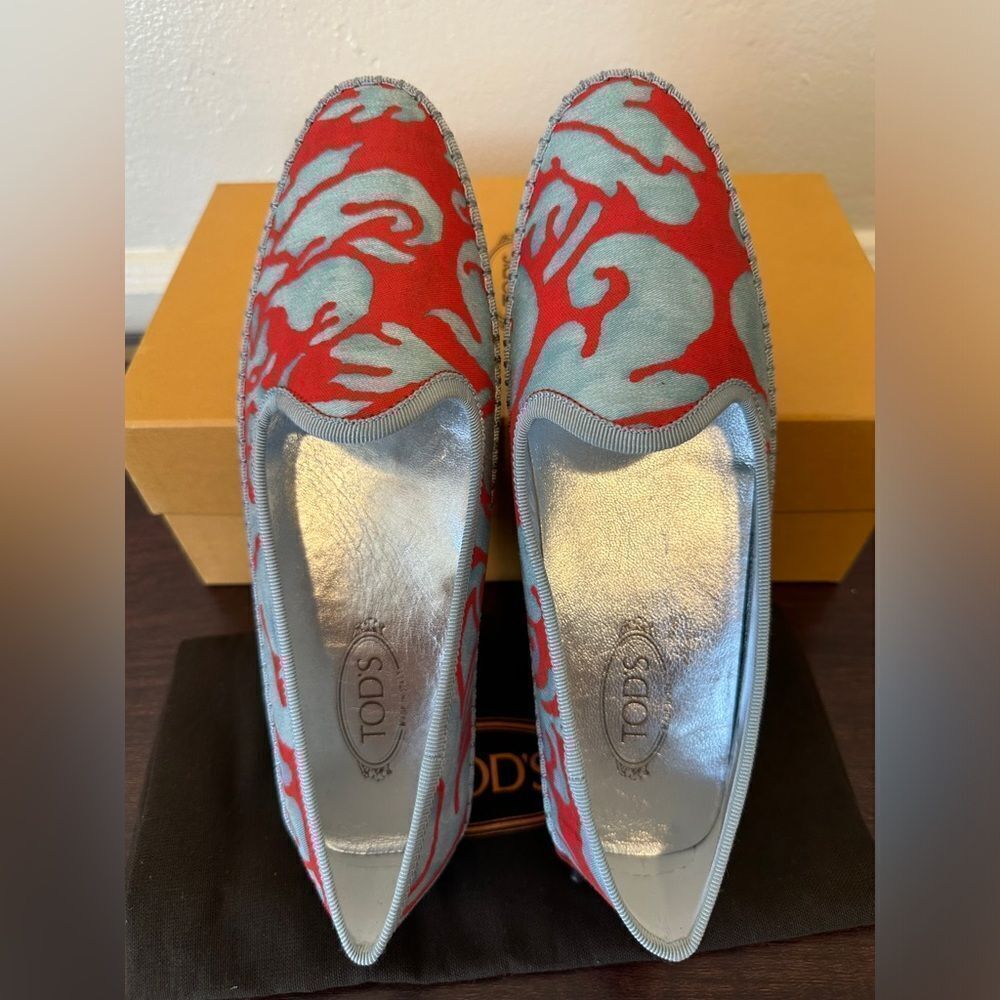 TOD’S Stylish Red and Gray Women's Pantofola loafers size 7 new - Picture 12 of 15